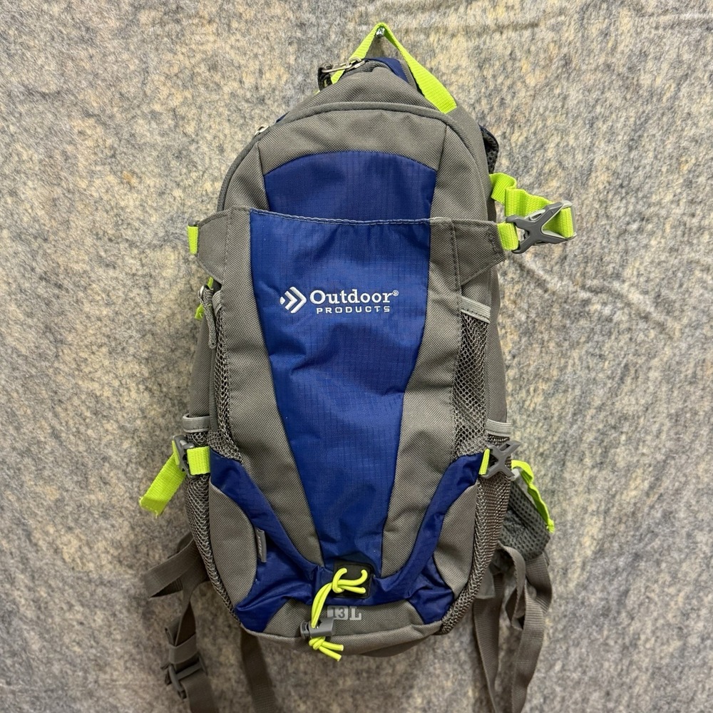 Outdoor Products 13L Hydration Backpack 2L Bladder Hiking Bike Blue Gray